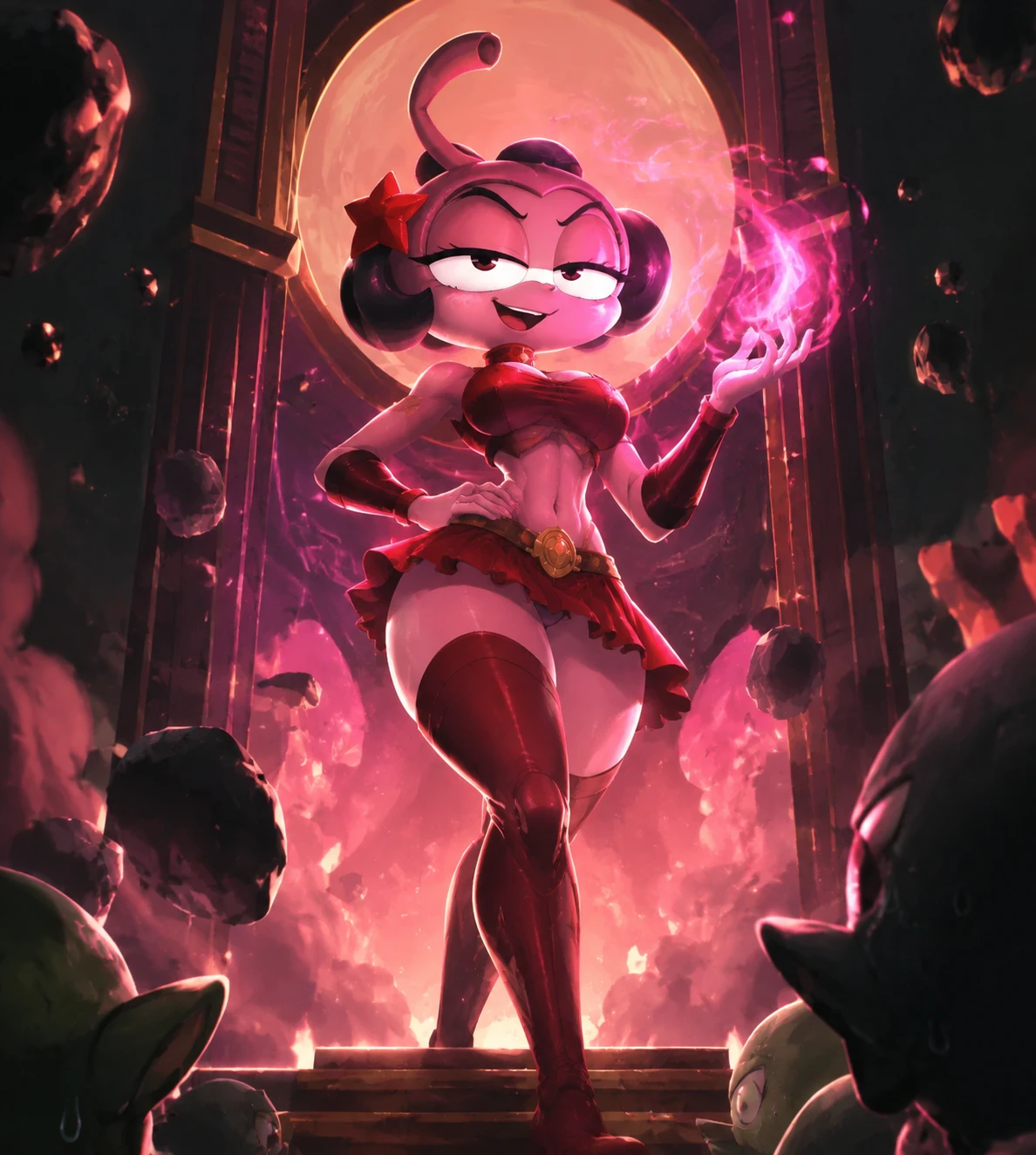 Confident cartoon goddess in a dynamic full body pose