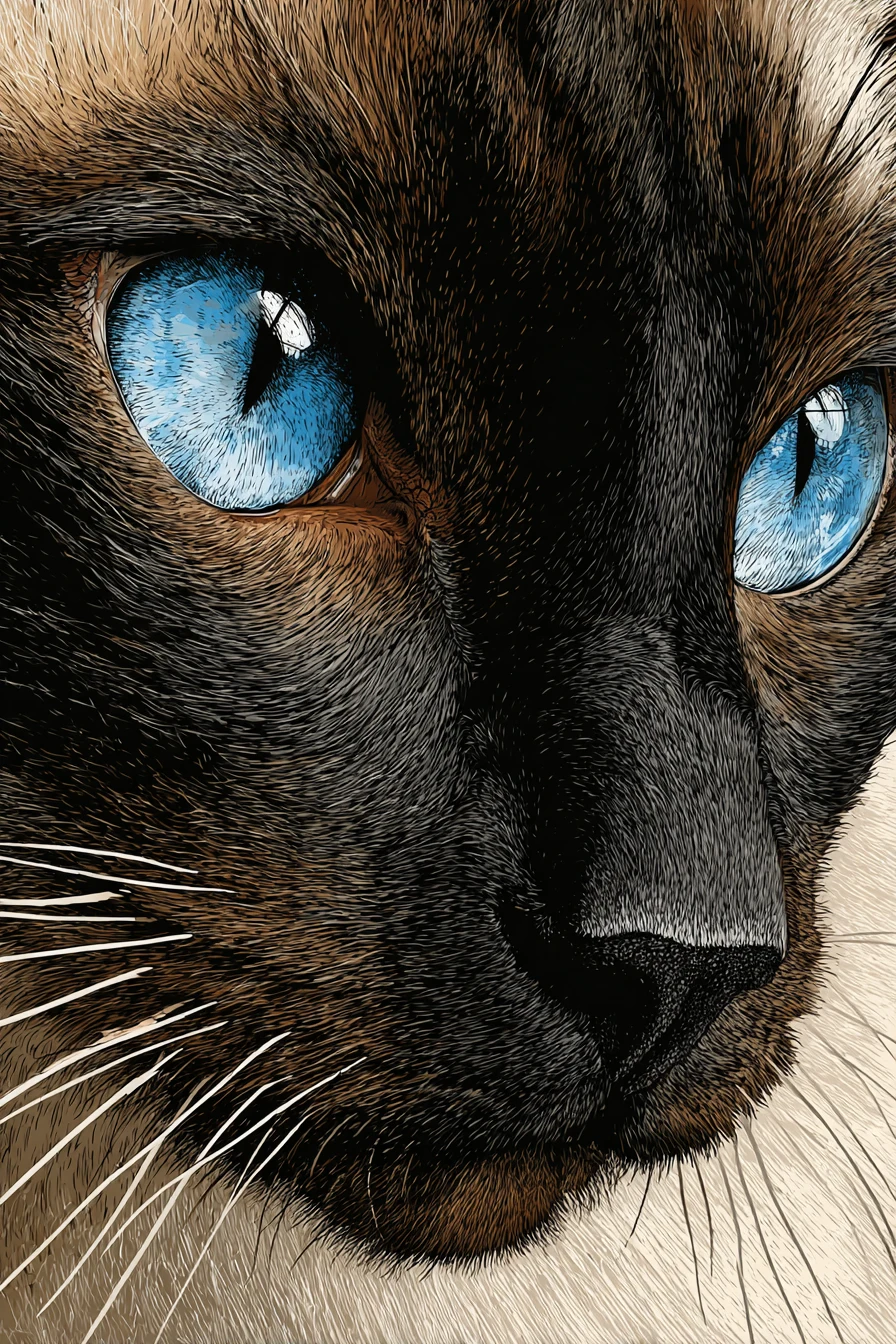 Siamese cat with bright blue eyes in vector style