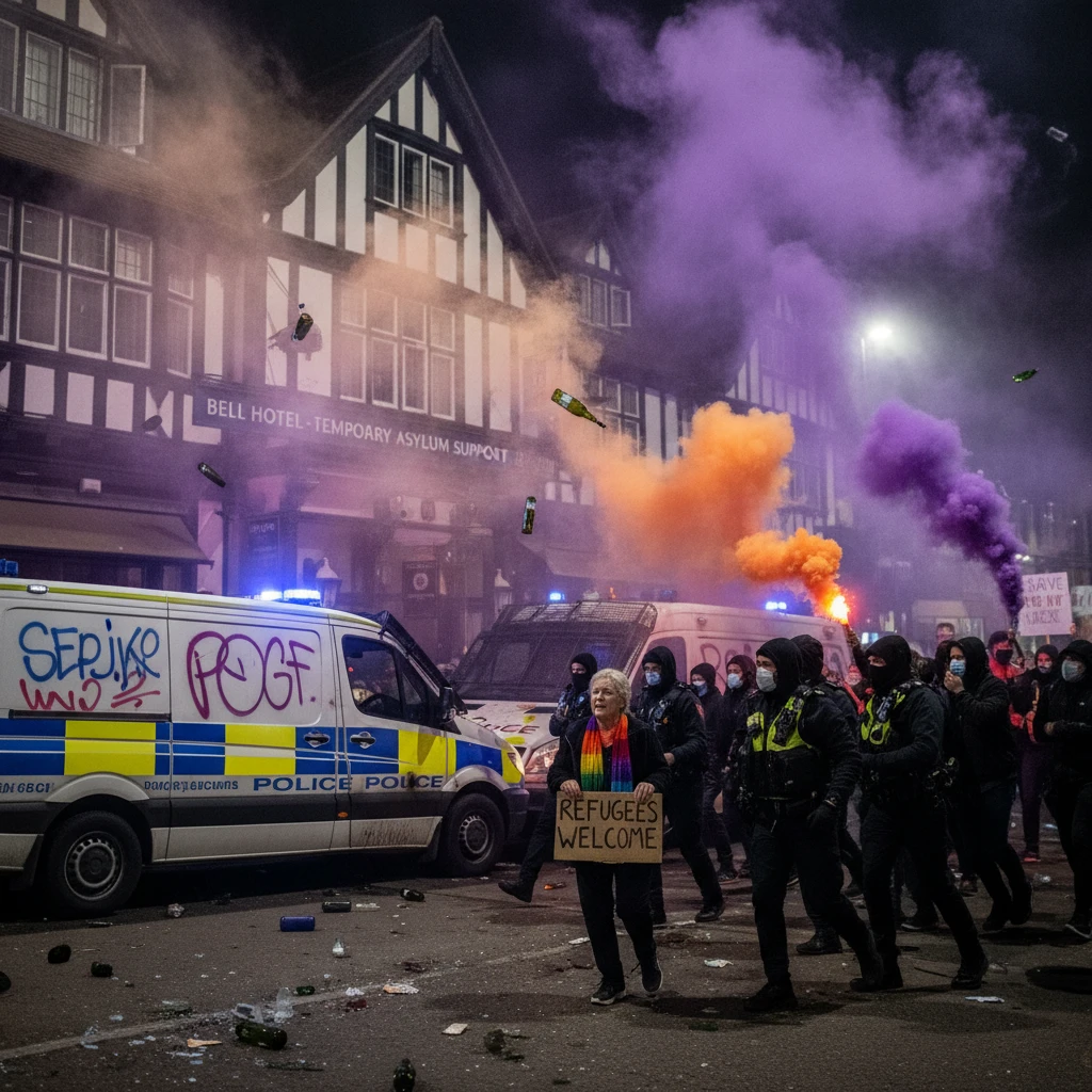 Smoke flares and bottles hurled at police vans