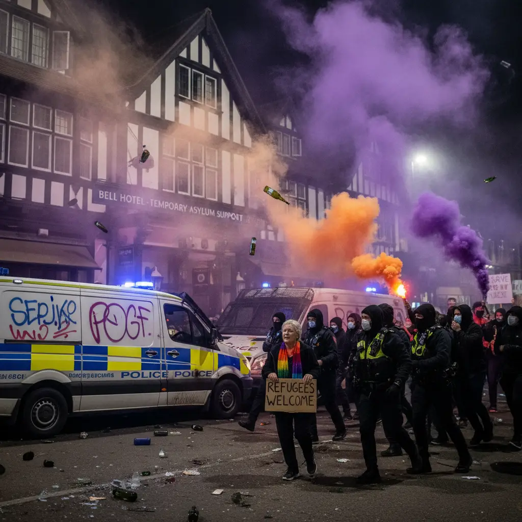 Bengalas de humo y botellas lanzadas contra furgones policiales