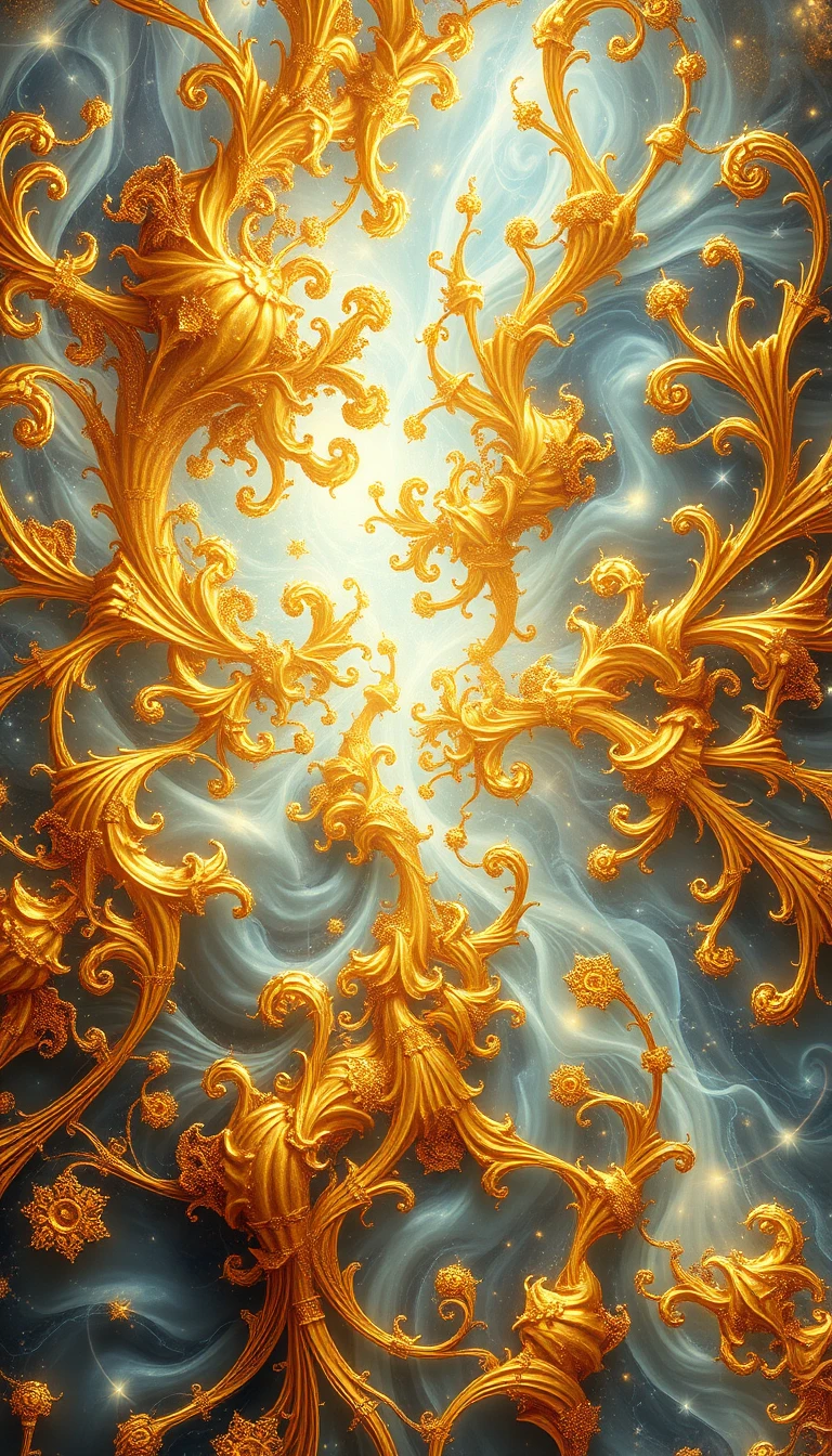 Tapiz fractal dorado de existencia etérea y misterio