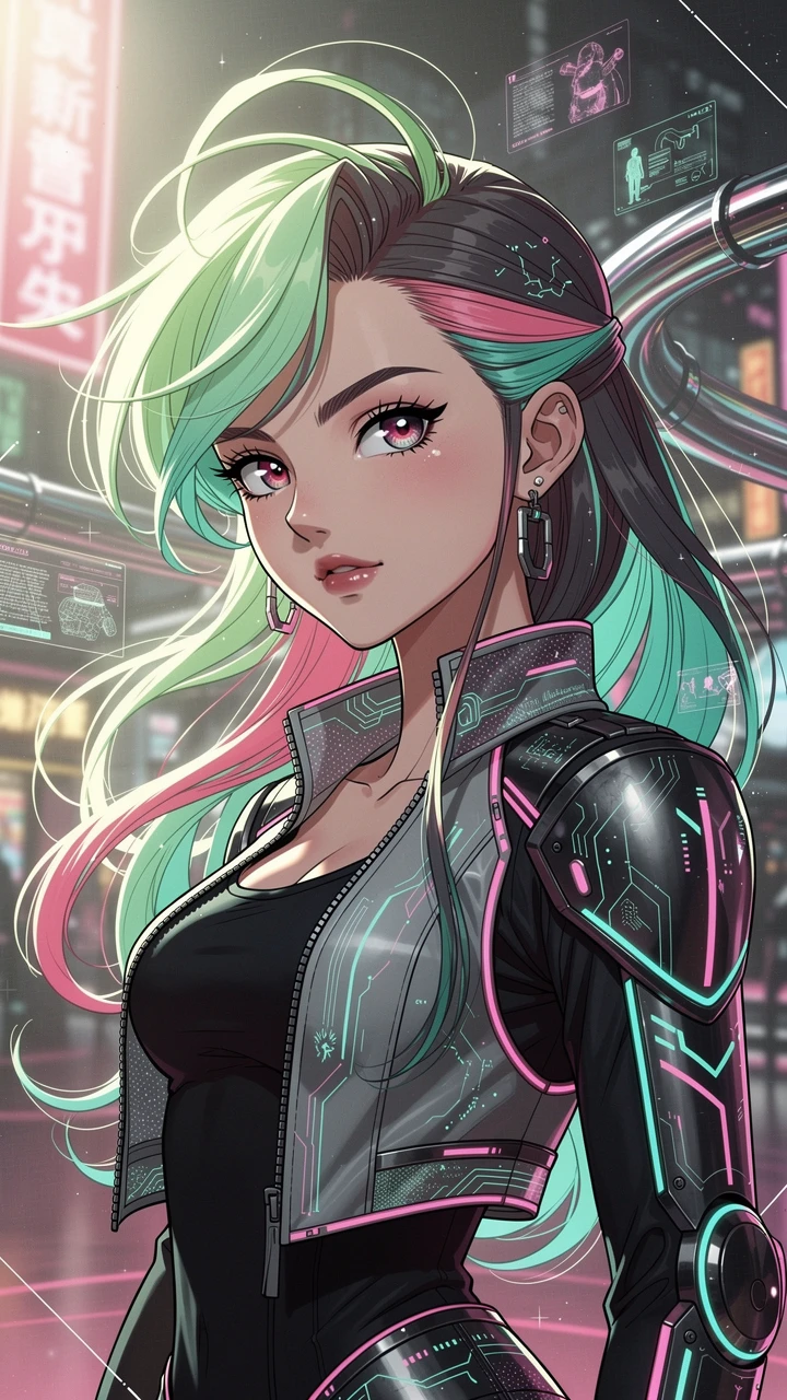 Selbstbewusstes Frauenporträt mit neonbuntem Fantasy-Haar