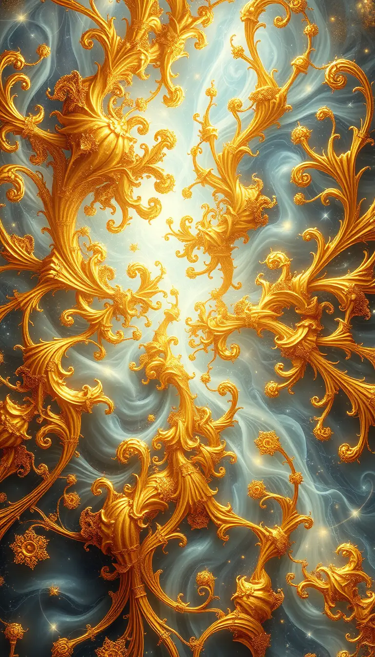 Tapiz fractal dorado de existencia etérea y misterio