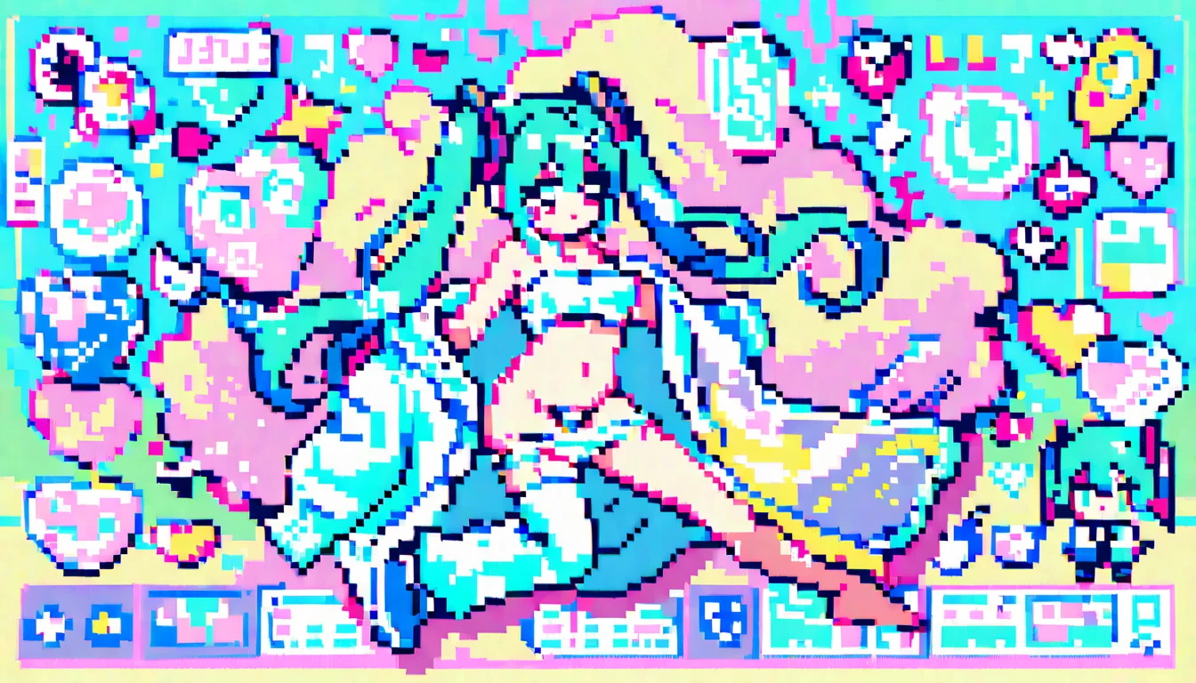 Cute pixel art anime girl standing in a bath