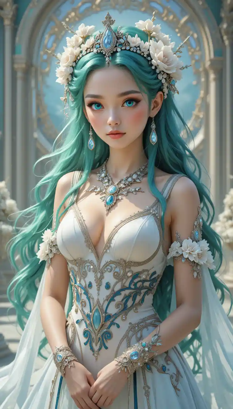 Elegante Meerjungfrau mit smaragdgrünen Haaren im Anime-Stil