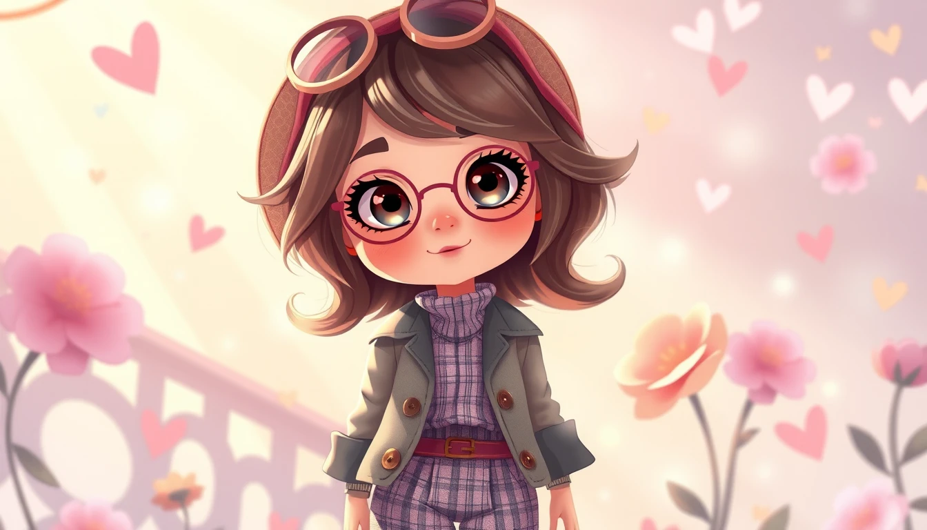 Whimsical pastel girl in a magical cartoon world