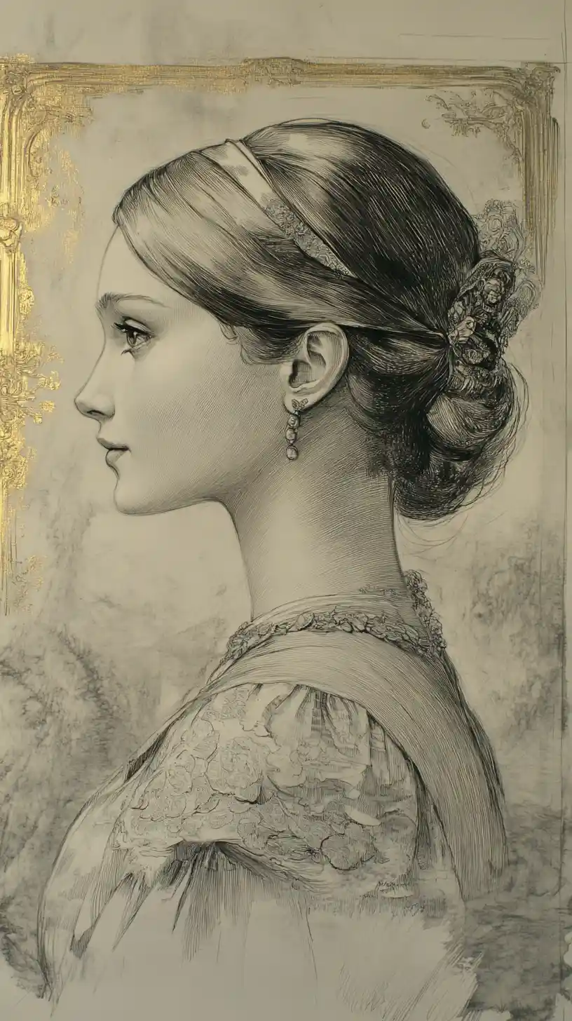 Retrato de perfil contemplativo de uma mulher com cabelo cacheado