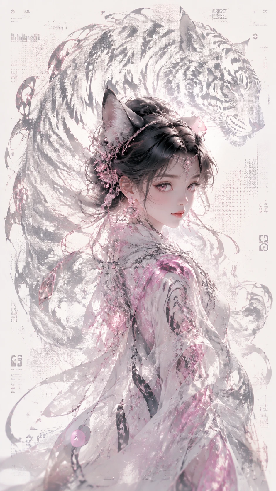 Futuristic anime girl with hidden tiger silhouette