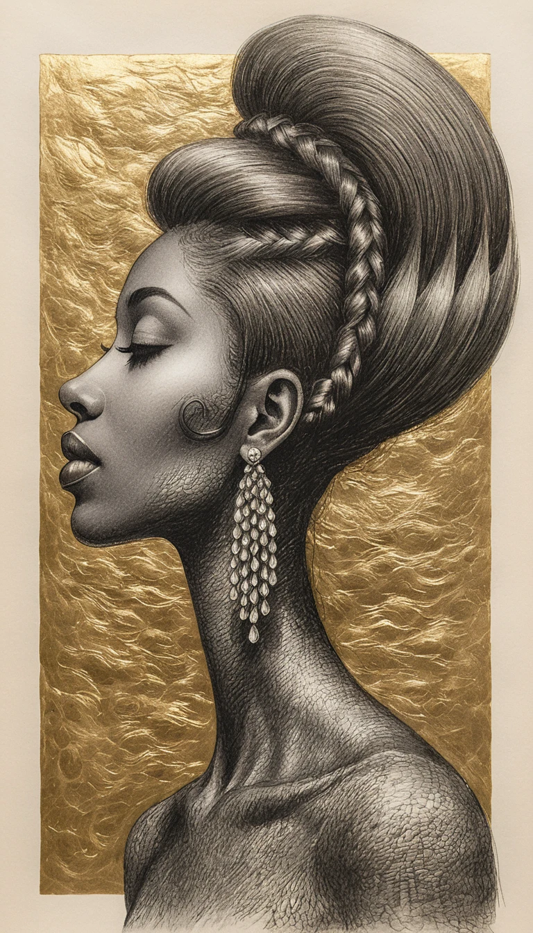 Retrato de perfil de una mujer con trenzas de aspecto escultórico
