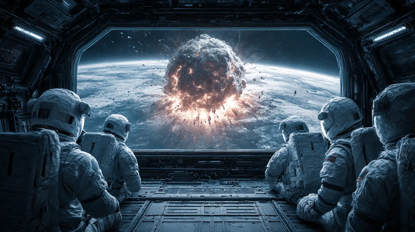 Astronauts watch a catastrophic asteroid impact on Earth