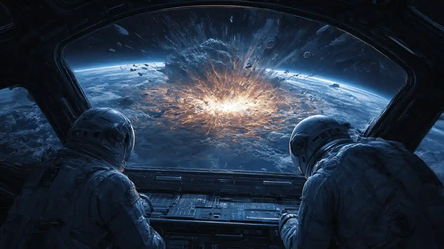 Astronauten beobachten den katastrophalen Einschlag eines Asteroiden auf der Erde