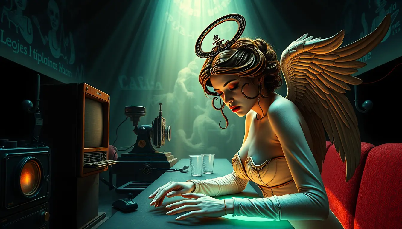 Donne cinematografiche in un oscuro laboratorio sperimentale pop surreale
