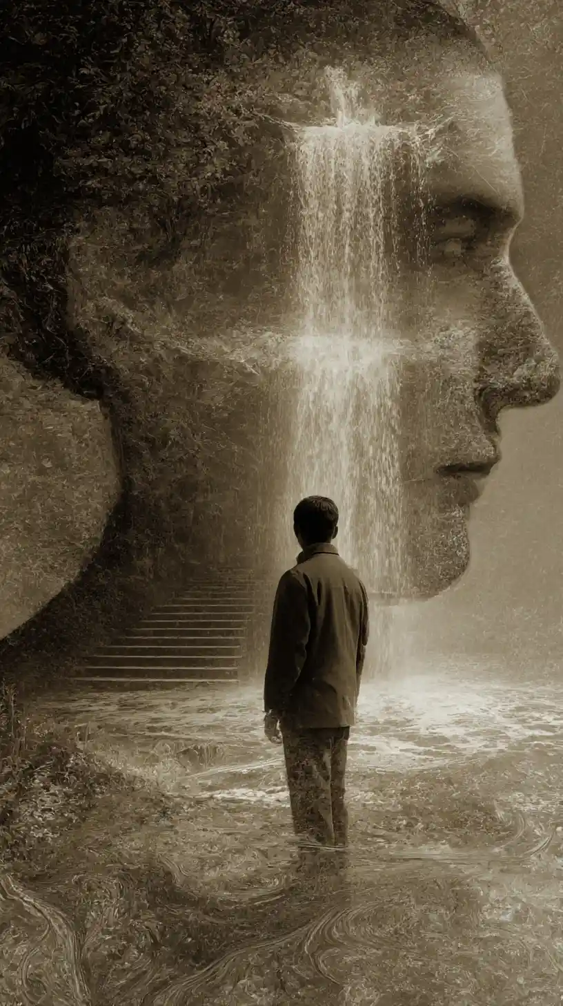 Surreal vision of water drops forming a rising flood