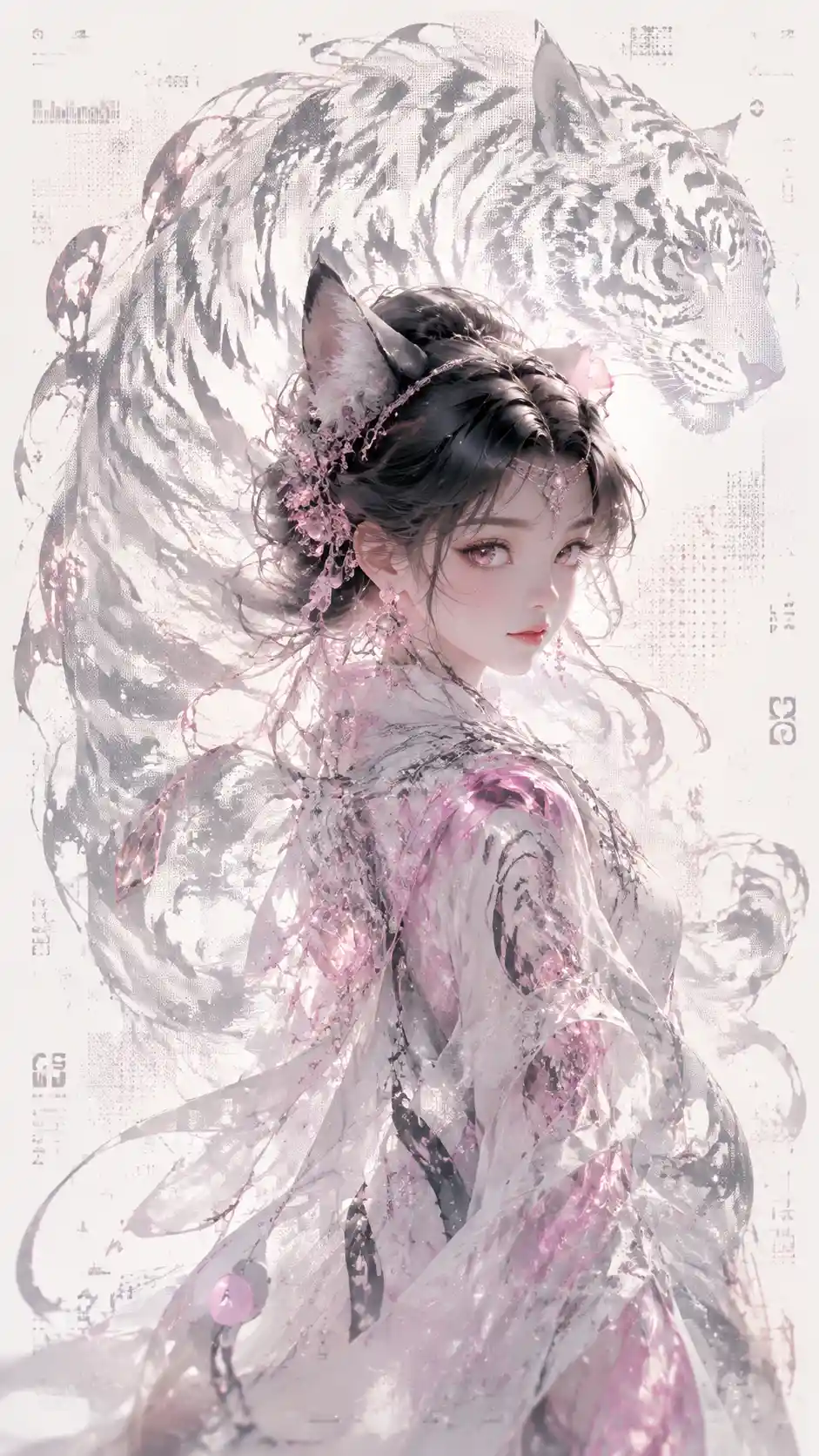 Futuristic anime girl with hidden tiger silhouette