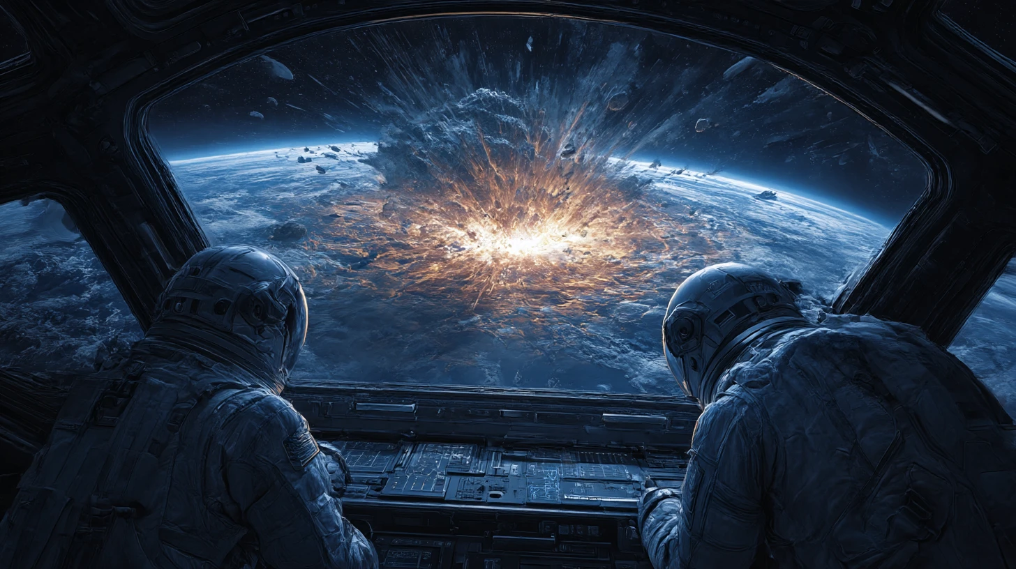 Astronauts watch a catastrophic asteroid impact on Earth