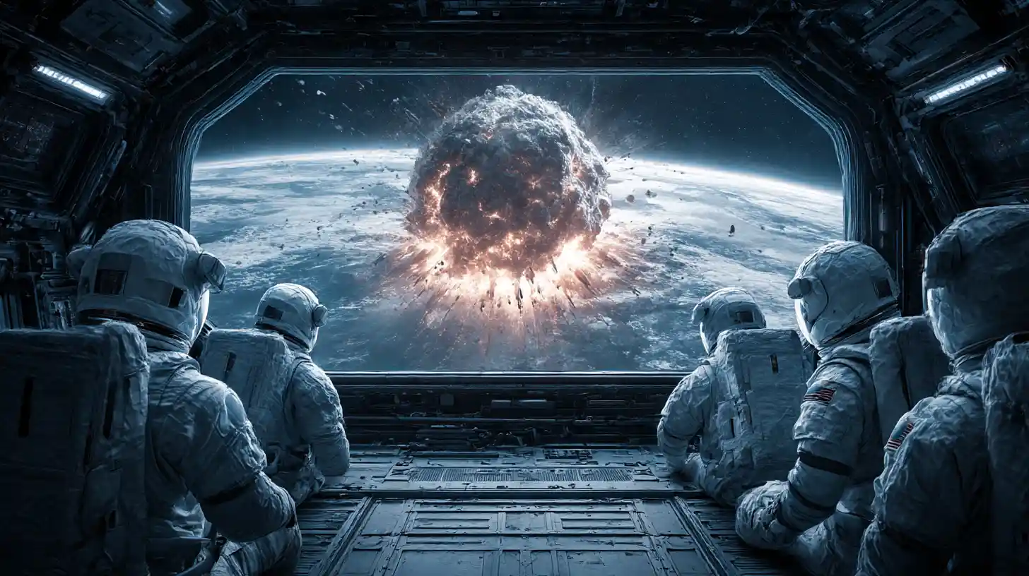 Astronauts watch a catastrophic asteroid impact on Earth