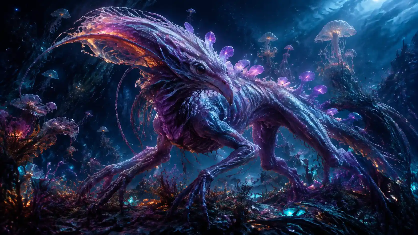 Bioluminescent Alien Creature In A Fantastical Otherworldly Landscape