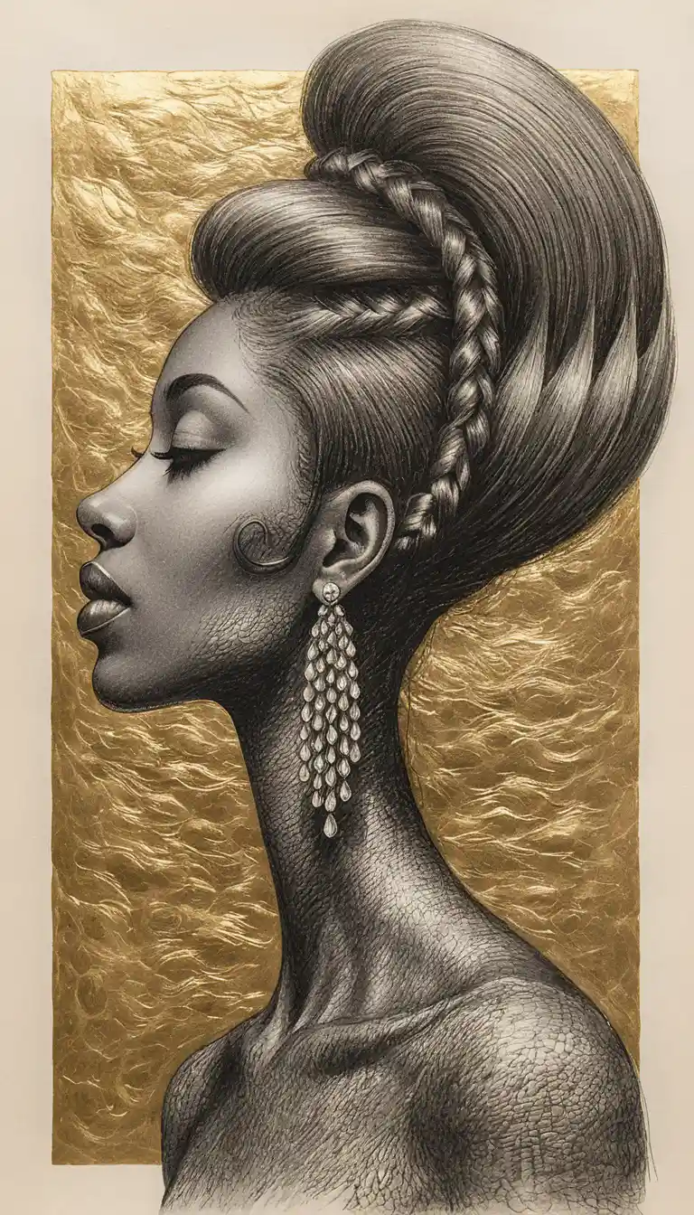 Retrato de perfil de una mujer con trenzas de aspecto escultórico