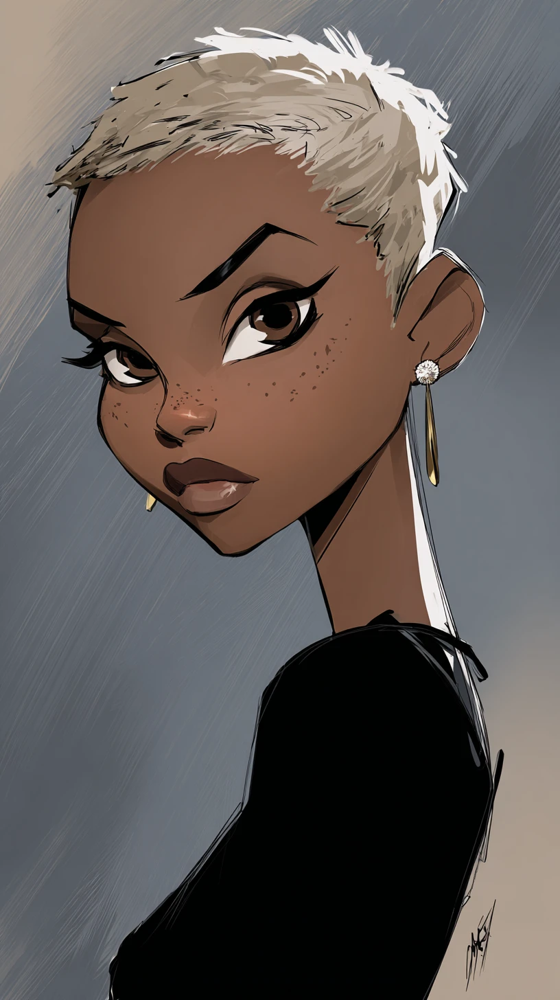 Retrato estilizado de una chica negra con el pelo corto plateado