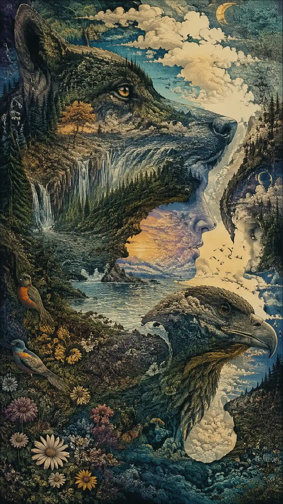 Paisaje surrealista que oculta la silueta de un enorme animal