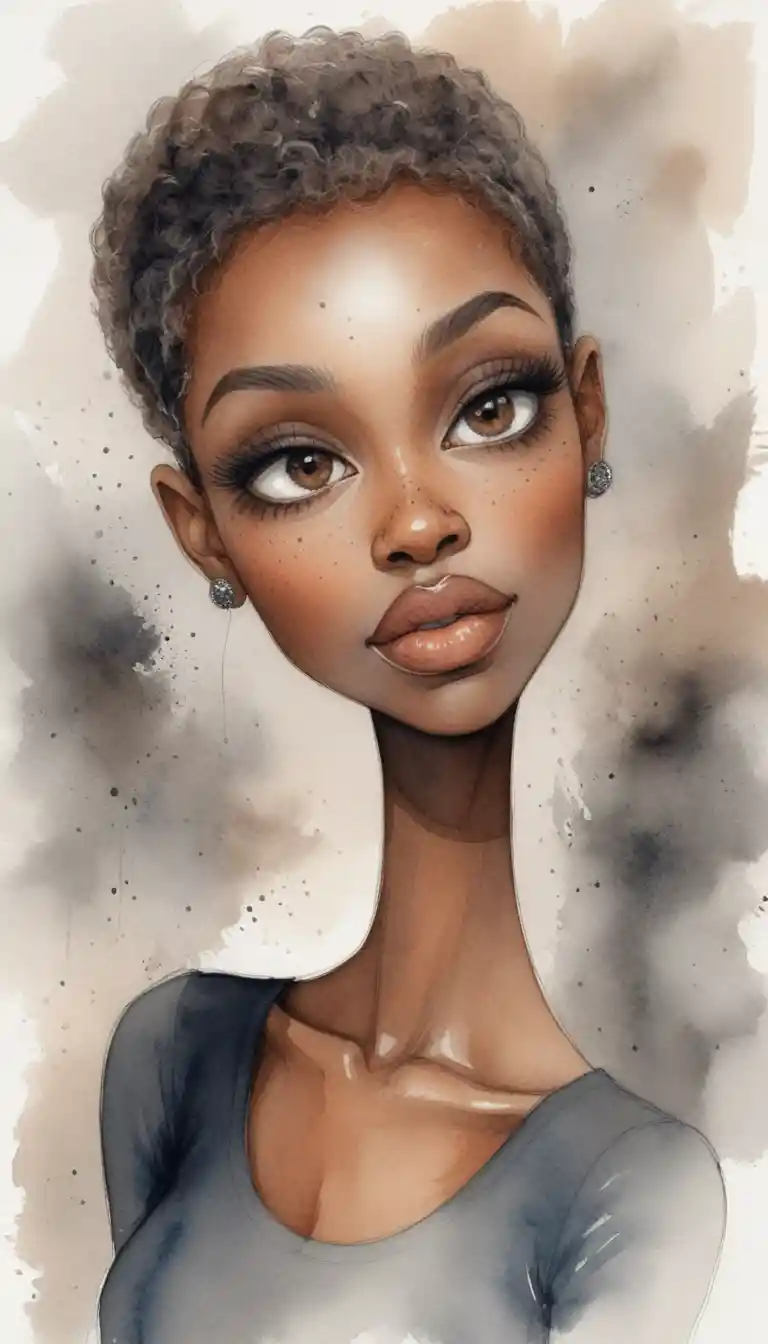 Retrato estilizado de una chica negra con el pelo corto rubio ceniza