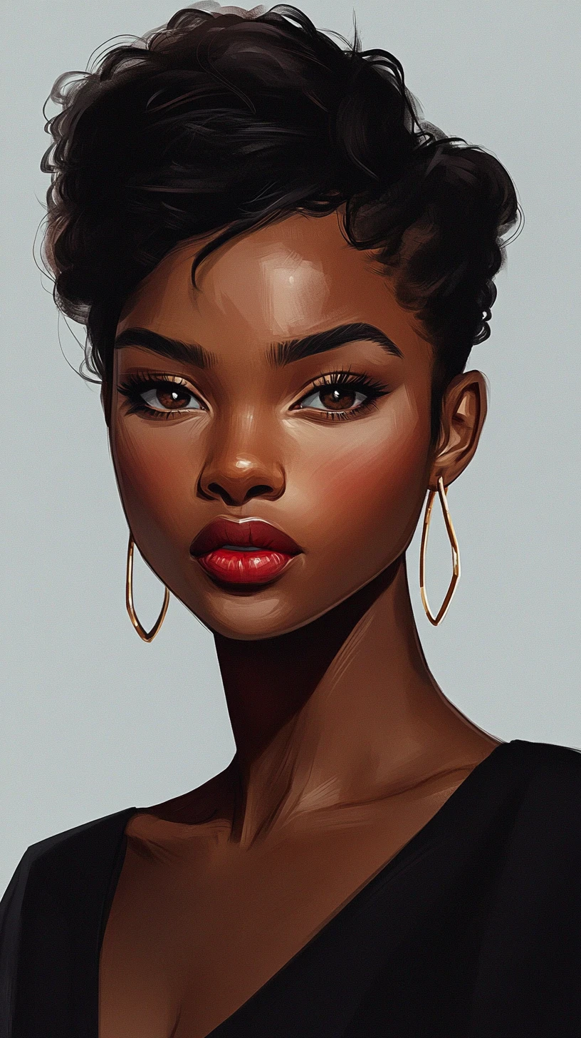Retrato estilizado de una chica negra con el pelo corto plateado
