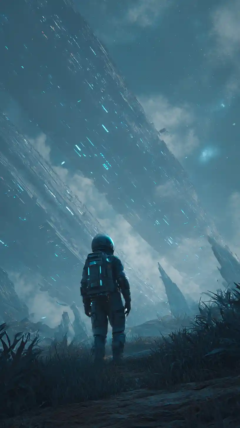 Distant cosmic journey through a mysterious outer space sky