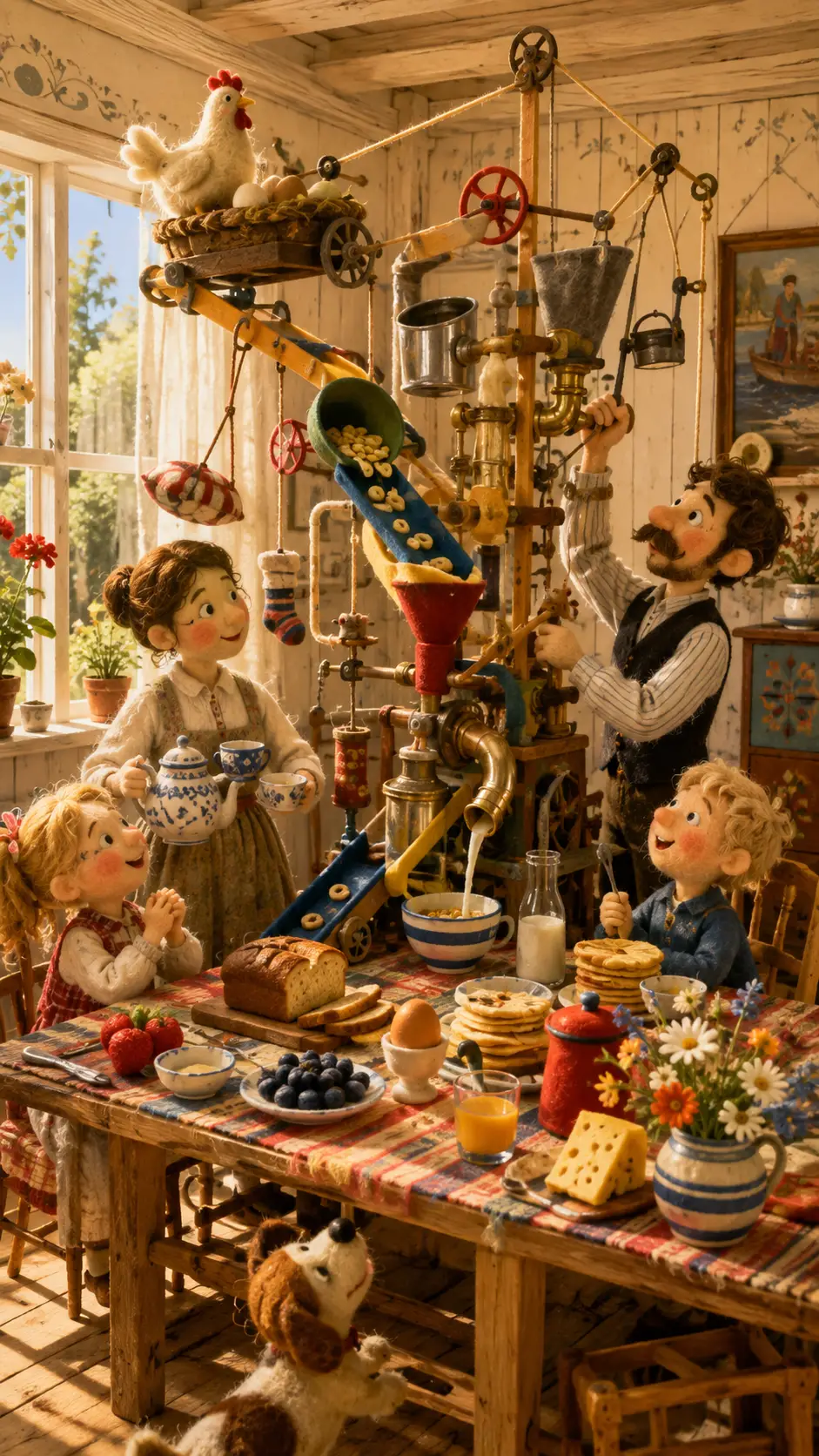 Scena di colazione artigianale e fiabesca nella calda luce del mattino