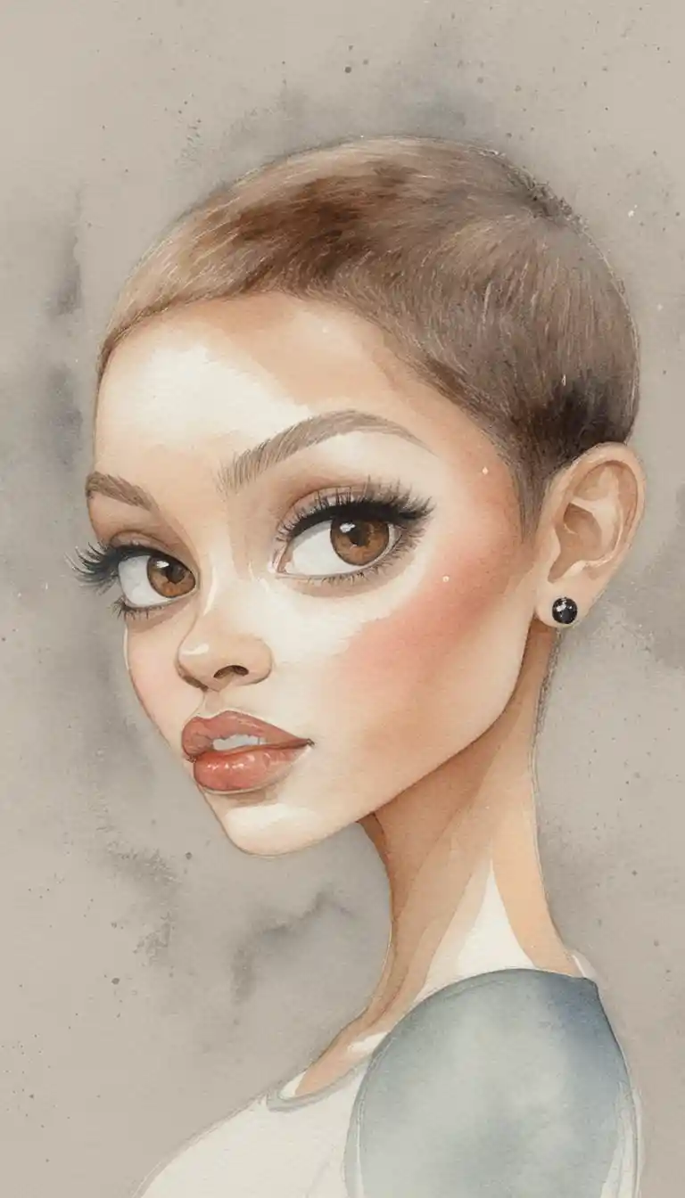 Retrato estilizado de una chica negra con el pelo corto plateado