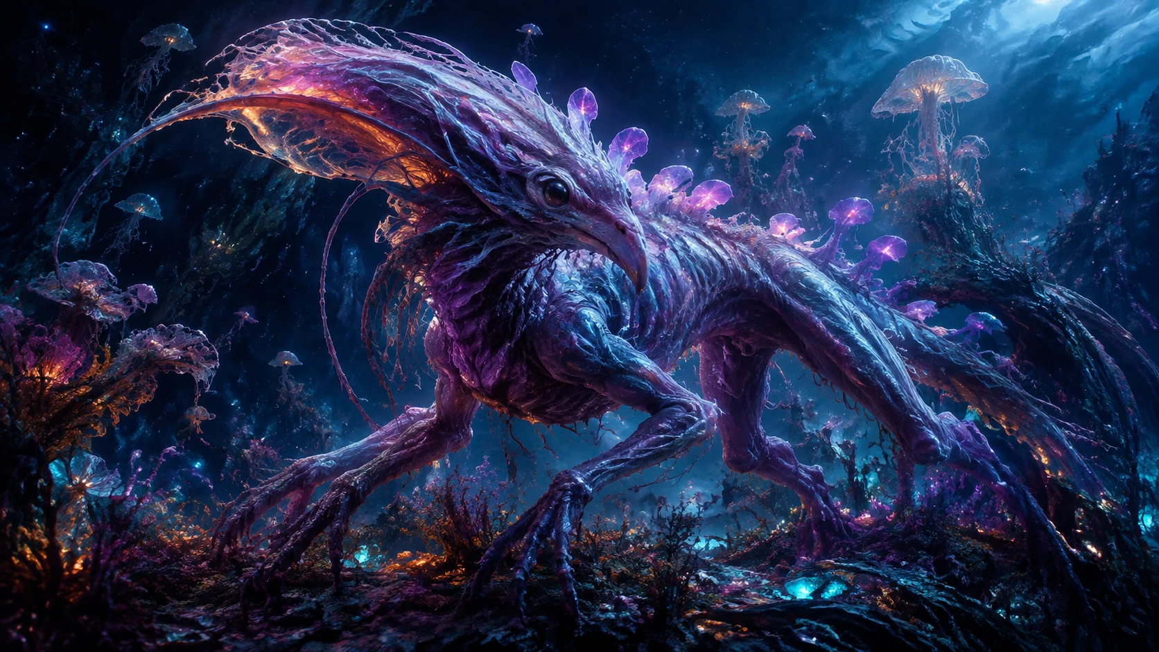 Bioluminescent Alien Creature In A Fantastical Otherworldly Landscape
