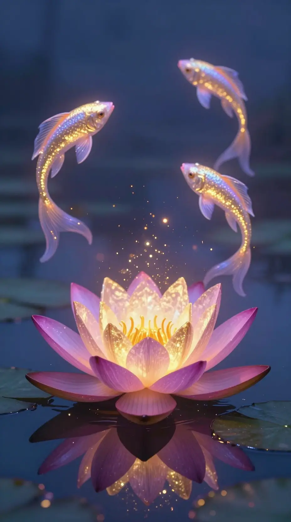 Glowing Water Lily On Dark Twilight Fantasy Lake