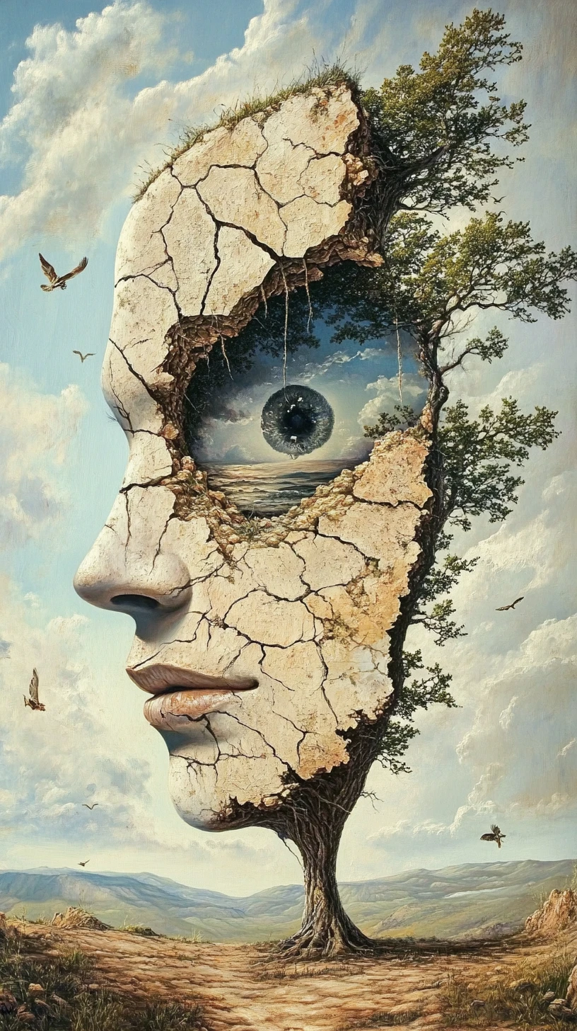Dreamlike surrealist painting blending reality and fantasy