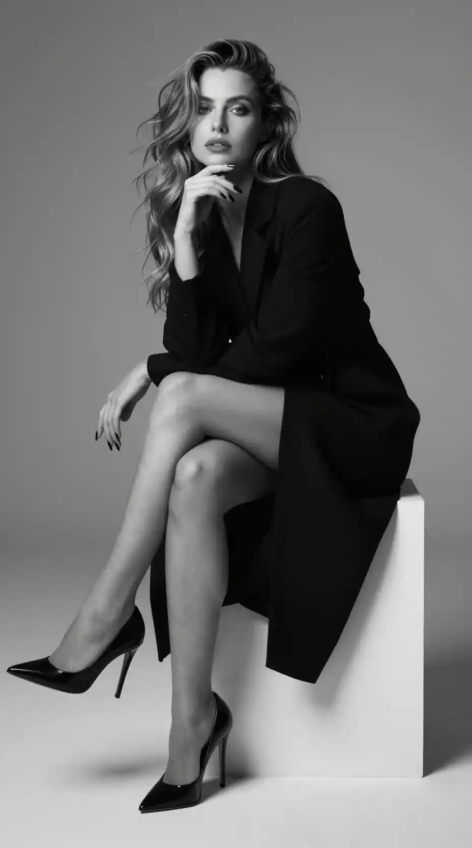 Elegante ritratto monocromatico a figura intera di una donna stilosa