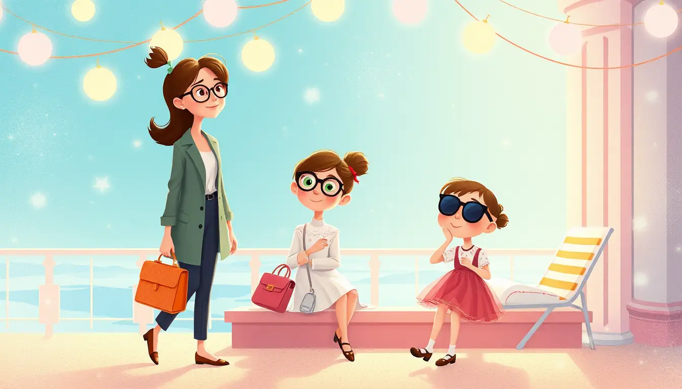 Whimsical pixar style girl in playful fashionable outfit