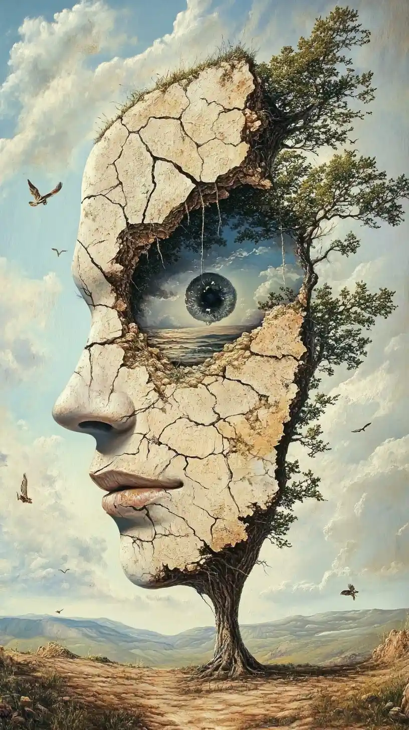 Dreamlike surrealist painting blending reality and fantasy