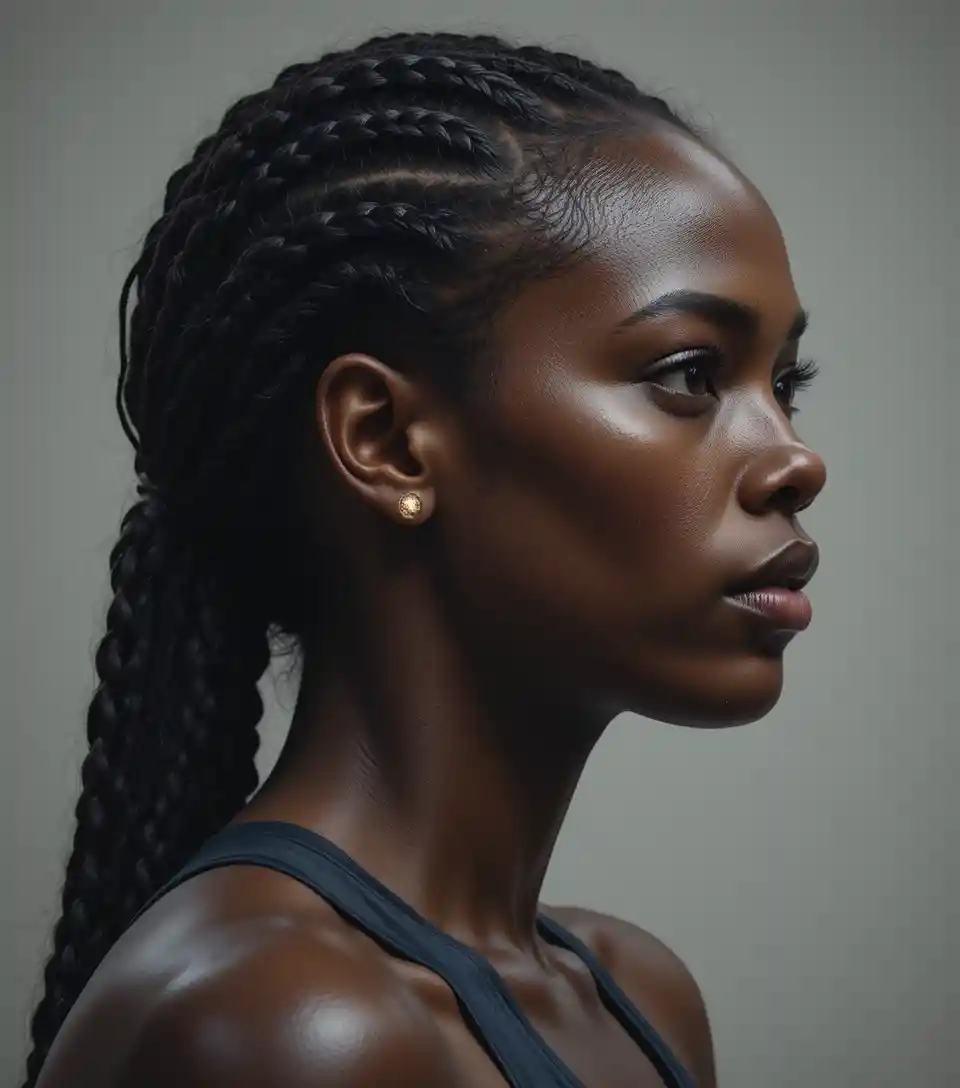Retrato de velocista femenina decidida en dramático perfil lateral