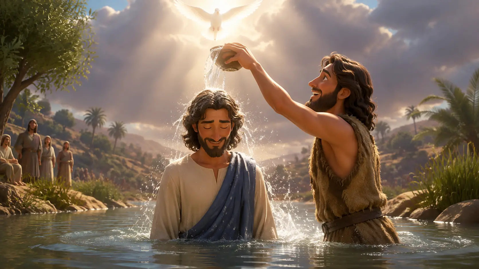 Jesus em pé no rio Jordão durante o batismo