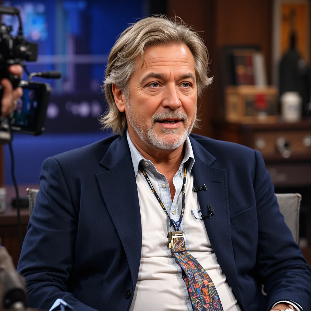 Hombre con chaqueta azul hablando durante una entrevista en el estudio