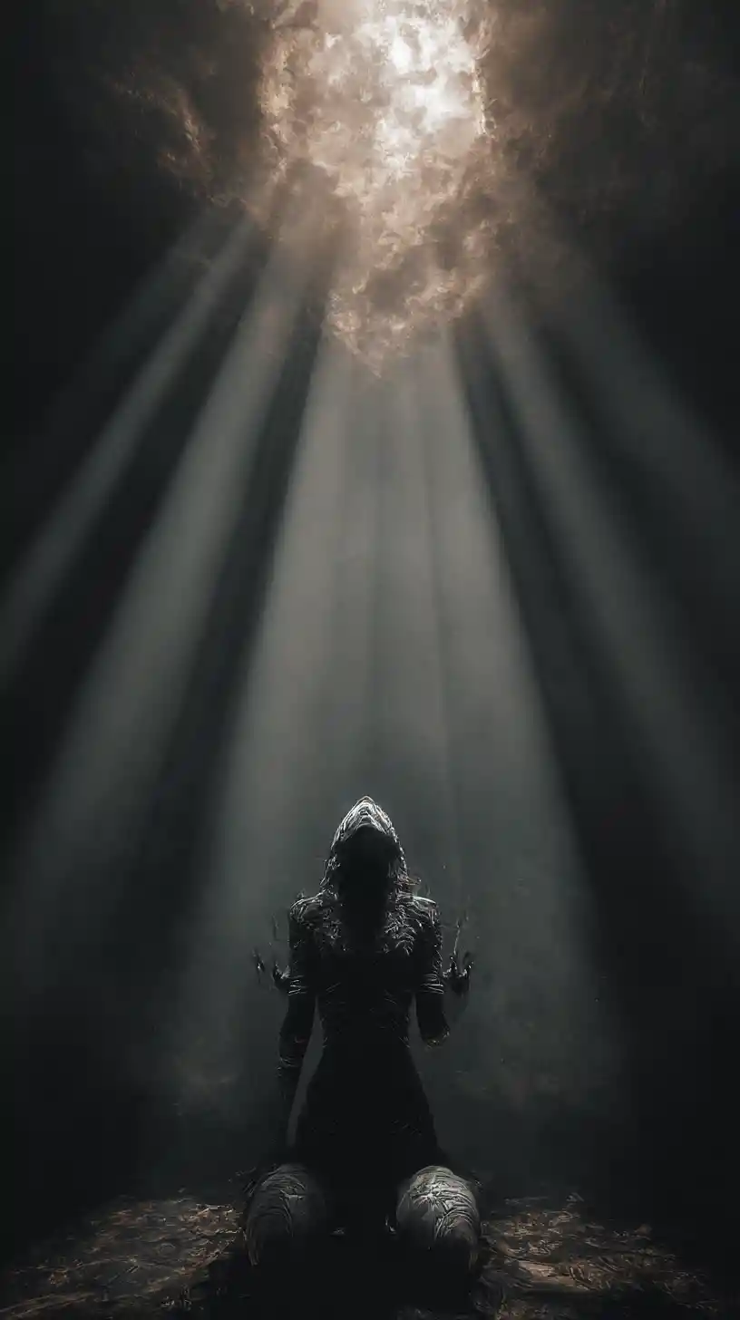 Surreal light descending from the sky to touch the world