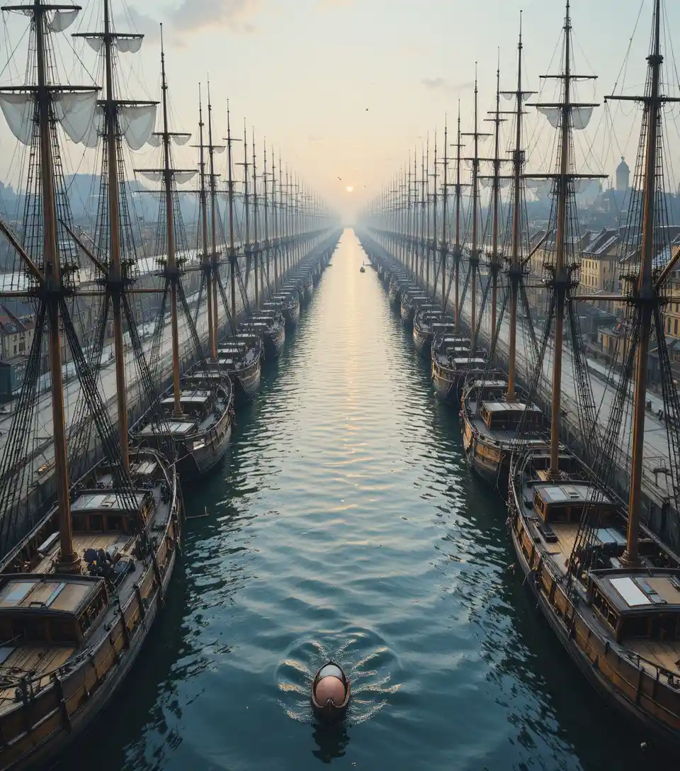 Panoramic view of wooden sailing boats in a calm harbor