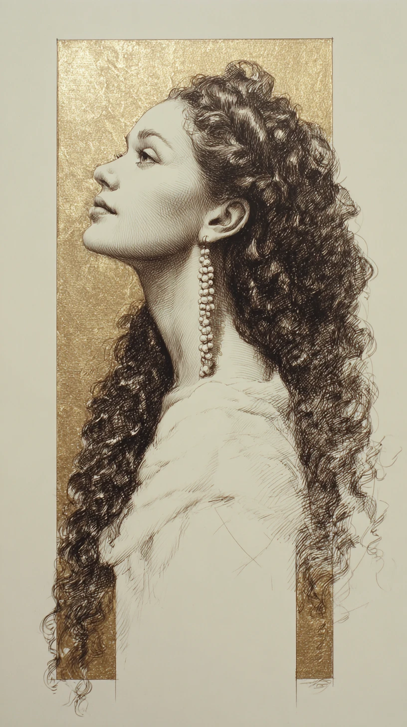 Portrait de profil d’une femme contemplative aux cheveux bouclés