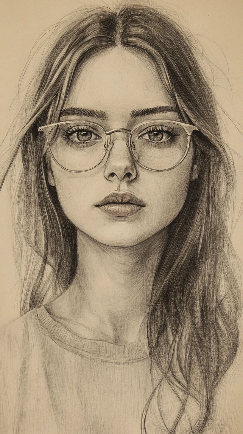 Retrato estilizado en grafito de una joven con gafas grandes