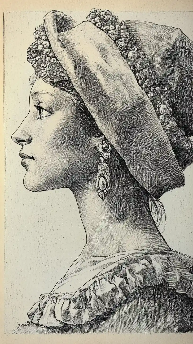 Retrato de perfil contemplativo de una mujer con el pelo rizado