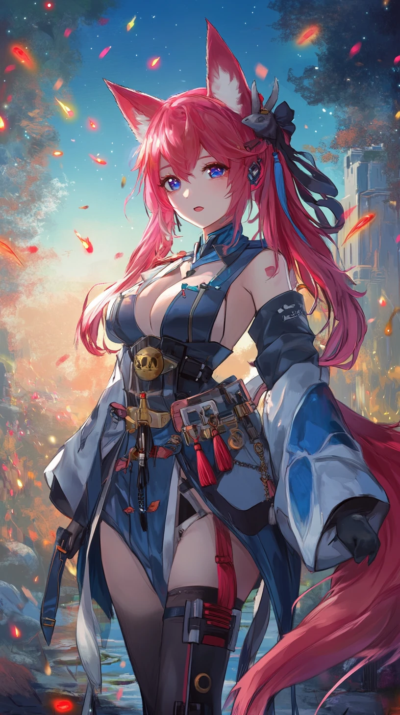 Ragazza anime con lunghi capelli rosa in uniforme elaborata