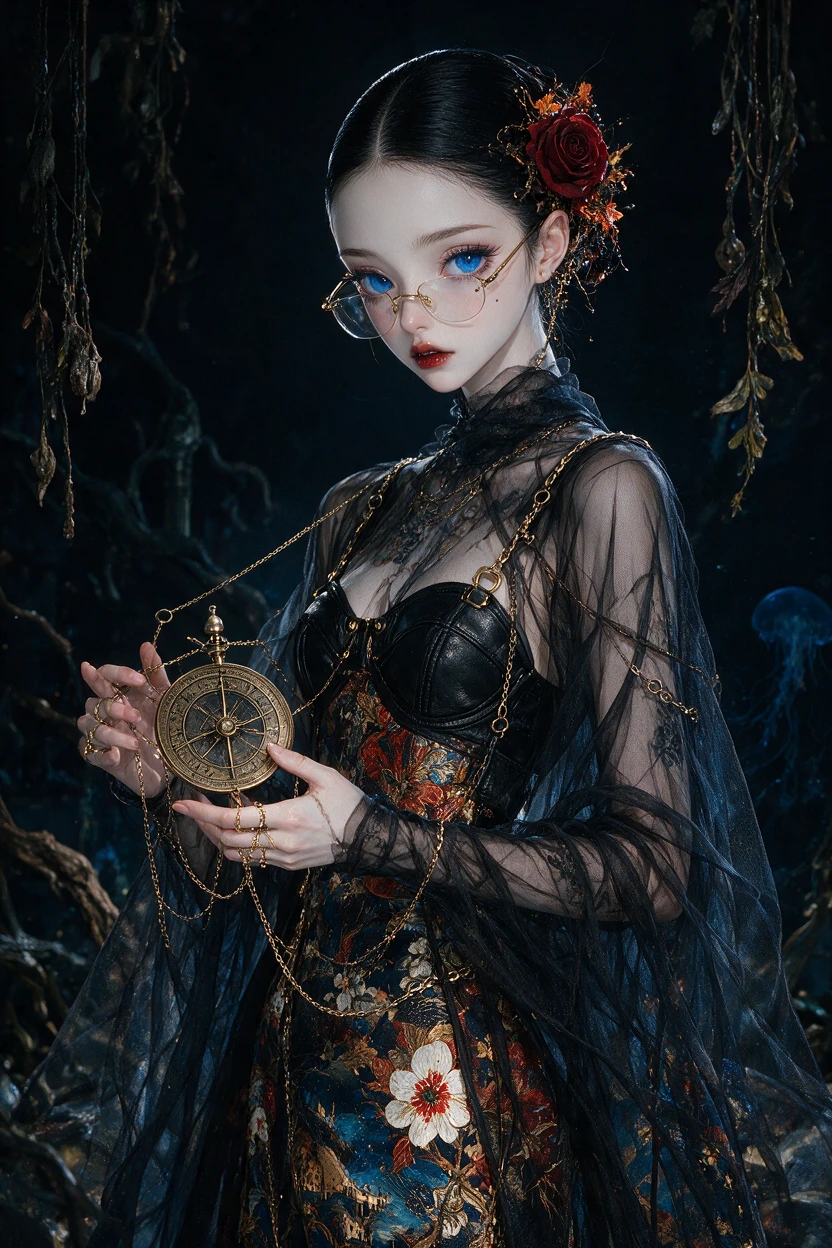 Retrato 3D surreal de uma mulher com óculos