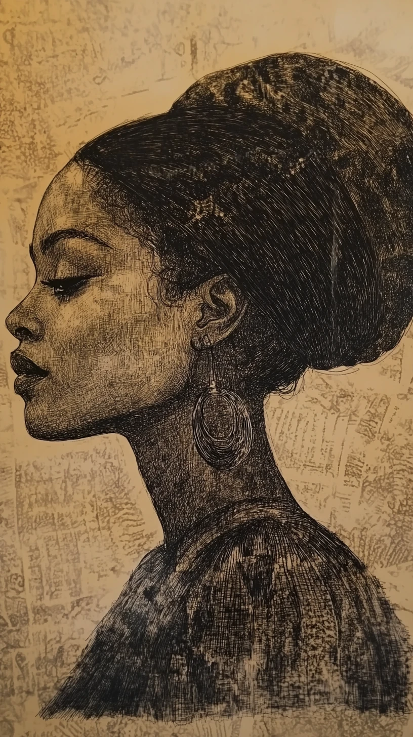 Retrato de perfil de una mujer negra con peinado escultural