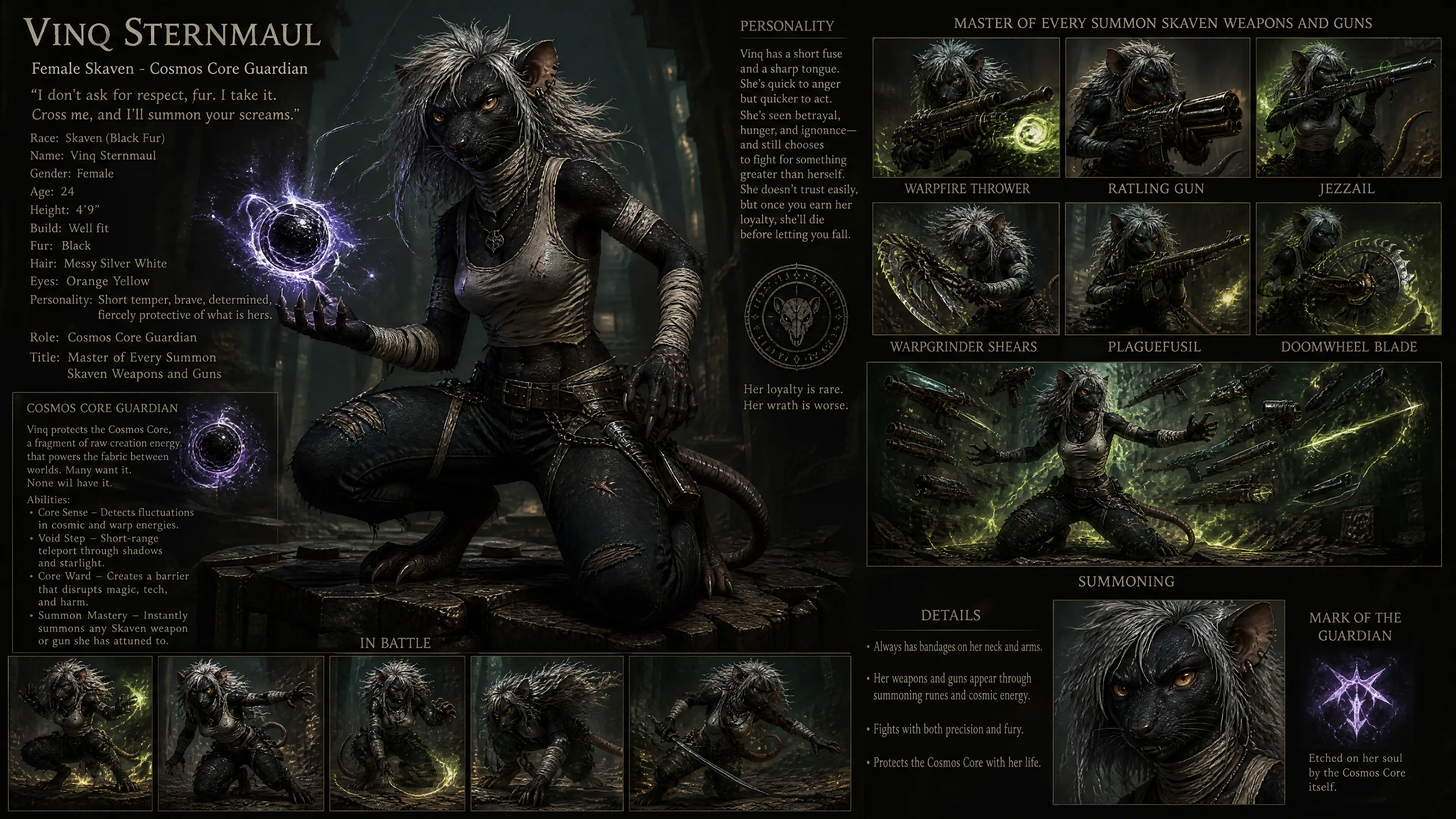 Anthropomorphic female rat warrior with bandages and jeans