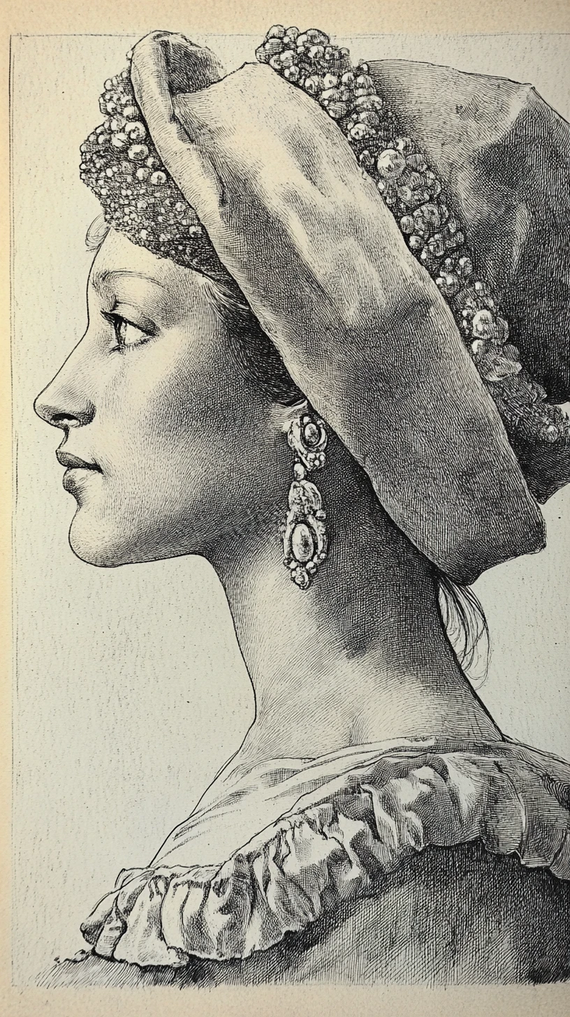 Retrato de perfil contemplativo de una mujer con el pelo rizado