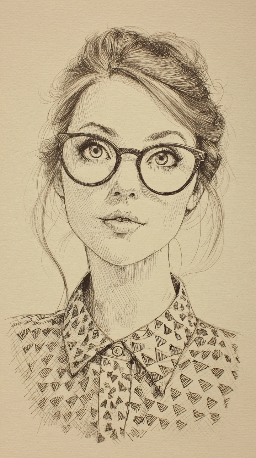 Retrato estilizado a grafito de una chica con gafas redondas extragrandes