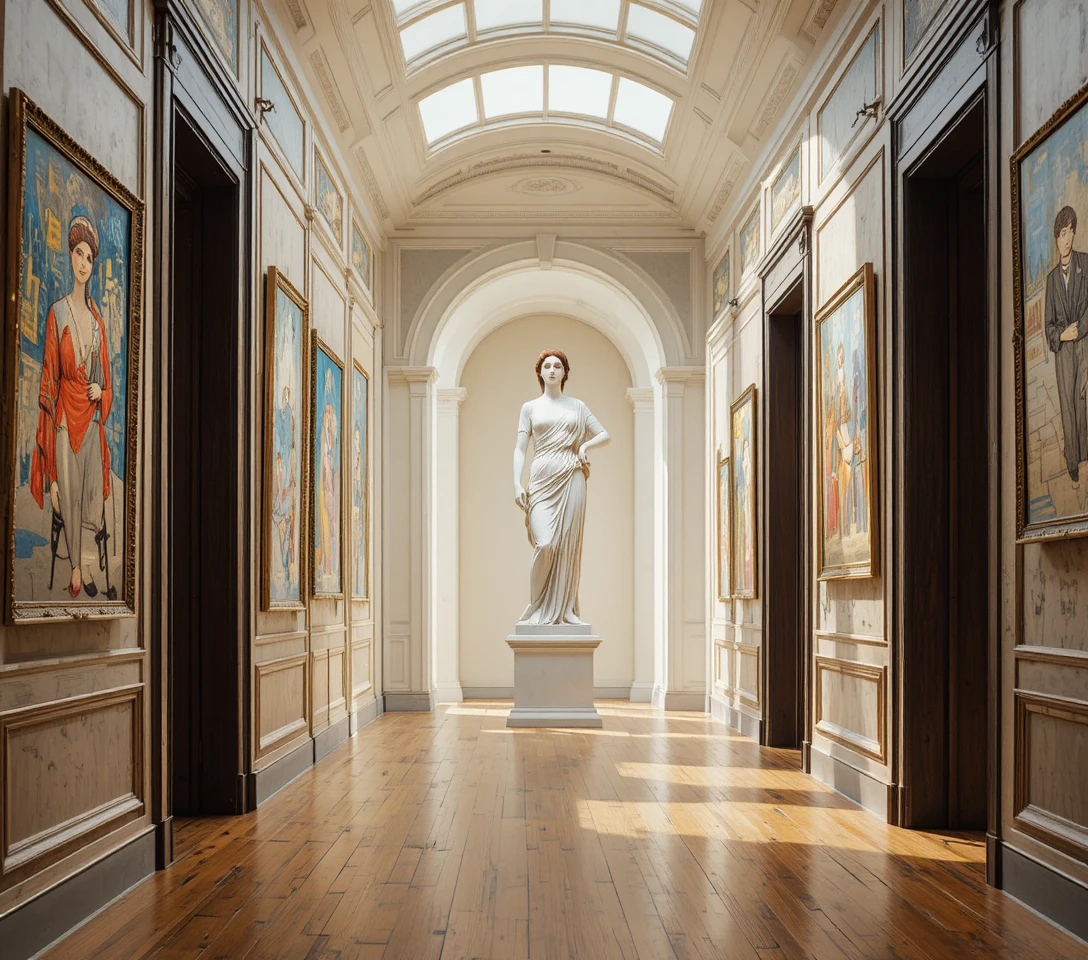 Confident nude woman in soft light modern hallway